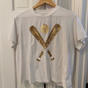 QUEEN OF SPARKLES White Tee with Gold Sequin Bats